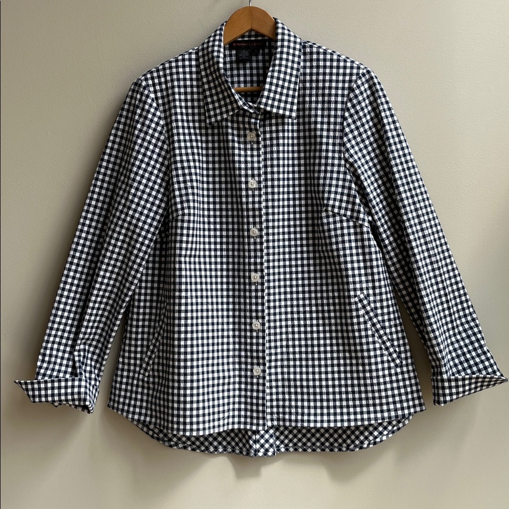 Nina McLemore Stretch Seersucker Gingham Tunic Jacket style 7392 Navy‎